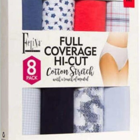 FELINA COTTON STRETCH FULL COVERAGE HI-CUT PANTY 8 PAIR - Picture 1 of 2